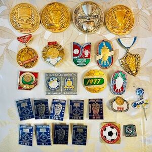 Set Of 26 VTG Soviet-era pins badges related to the Dynamo Kyiv football club